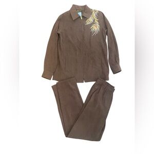 Bob Mackie Wearable Art Embroidered Phoenix 2 Piece Faux Suede Jacket and Pants